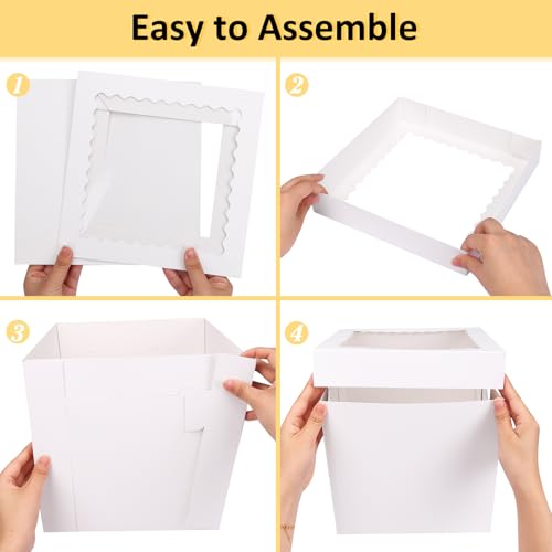 Moretoes 16pcs Cake Boxes, 10x10x10 Inches Tall White Square Bakery Boxes, Cajas Pasteles for Tier Cakes, Take Out Carrier Containers, Valentine's Day, Birthday, Wedding, Party by Moretoes - Image 4