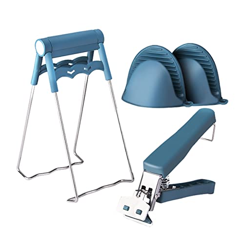 STORIMO Soporte Para Cuenco Anti Escaldado Soporte Para Platos De Acero Inoxidable Cacerola Extractor De Platos Antideslizante De Silicona Cocina, Azul Cover