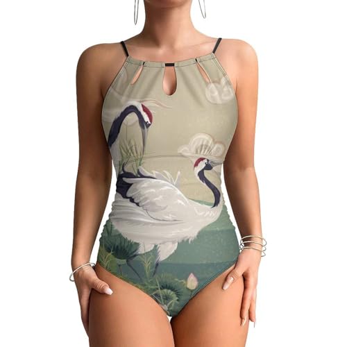 Maillot de bain une pièce pour femme rétro oiseau à effet ventre plat