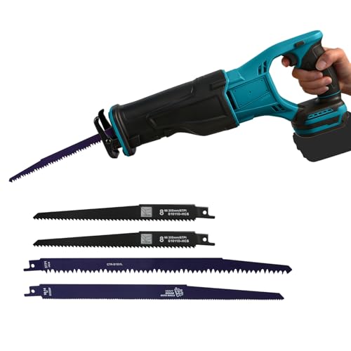 Cordless Reciprocating Saw Compatible with Makita 18V Brushless Electric Saw 3500RPM Variable Speed with 4 Blades for Woods Metal PVC Cutting (No Battery)