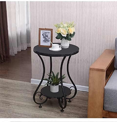 Image of ETIQUETTE ART Metal Farmhouse Coffee Table Simple Modern Bedside Side Table Small Round Table Engineer Top Metal Table Living Room & Bedroom (Black)