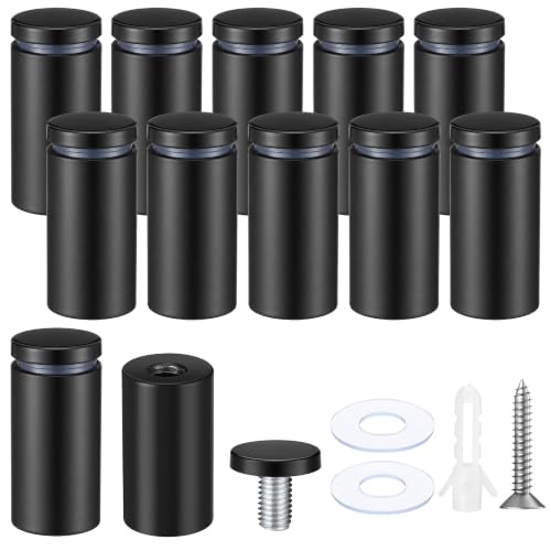 Image of Pelopy 12 Pcs Sign Standoff Screws Advertising Screws Stainless Steel Wall Standoff Mounts Glass Acrylic Nail (1 x 2 Inch,Black)