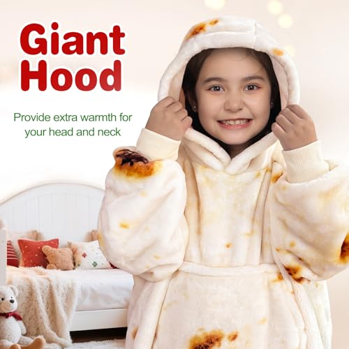 Image of Waitu Wearable Blanket for Kids, Wearable Blanket Hoodie Gifts for Teens Girls and Boys, Warm Blanket Sweatshirt for Teenage, Thick Flannel Hoodie Blanket with Sleeves - Burritos