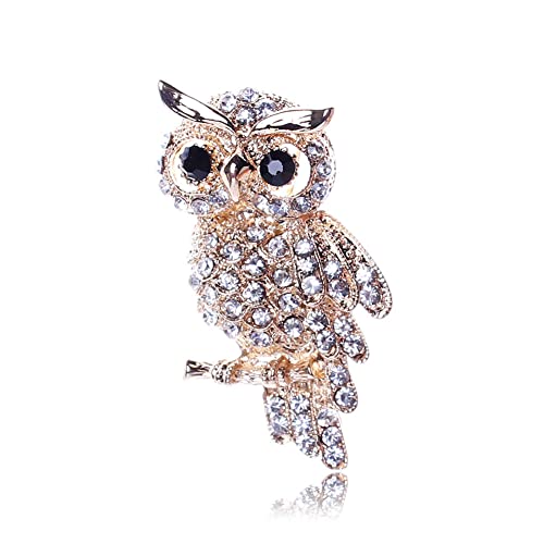 Image of Exquisite Rhinestone Owl Brooch Cute Animal Full Crystal Owl Brooch Pin for Women Christmas Enamel Xmas Party Decor Gift (H: Gold rhinestone owl)