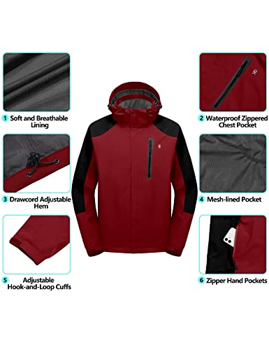 Little Donkey Andy Men's Waterproof Rain Jacket Lightweight Breathable Raincoat With Detachable Hood For Hiking Golf Travel Red/Black M #TOP5