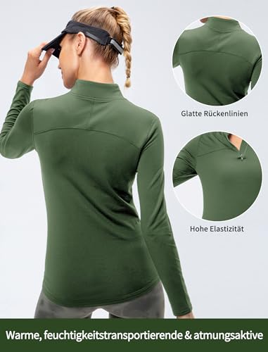 Evolyline Damen Langarmshirt 1/4 Reißverschluss Pullover Damen, Sportshirt Langarm Laufshirt Atmungsaktiv thermoshirt, Funktionsshirt Langarm Stehkragen Sportoberteile
