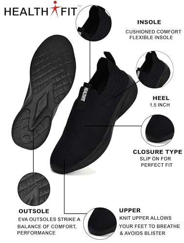 Image of HEALTH FIT Extra Soft Sports Shoes with Memory Foam Comfortable & Lightweight Breathable Without Lace for Walking Jogging Gym Shoes Cushion Casual Regular Wear Shoes for Men's Gent's HF728