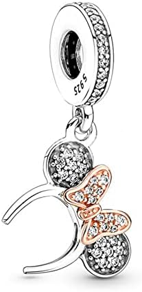 H.ZHENYUE Mickey S925 Sterling Silver Charm Pendant Dangle Beads for Bracelet Necklace Rose Gold Minnie Bow for Women Girls Gifts