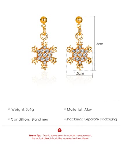Anlagrace Delicate Crystal Snowflake Earrings Gold Snowflake Dangle Earrings For Women Girls Christmas Earrings Holiday Party Drop Earrings Festival Gift Idea Christmas Jewelry #TOP2