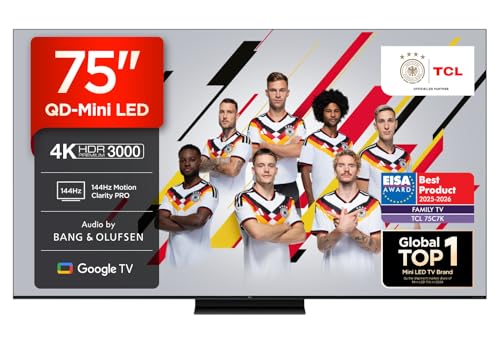 TCL 75C7K 75 Zoll QD-Mini LED Fernseher, 4K HDR Premium 3000, Smart Google TV mit 144Hz Motion Clarity Pro (Dolby Vision IQ & Atmos, CrystGlow HVA Panel)