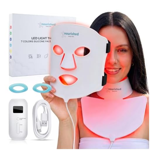 Nourished Bodynskin LED Light Therapy Face & Neck Mask - Facial Skin Care Device - 7 Colors Red & Blue - Rejuvenation, Anti-aging Product for Wrinkles