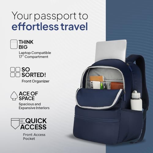 American Tourister Lex Style 01, 31L Volume College and Office Laptop Backpack with Front Organizer and Spacious Interiors for Men & Women - Navy 4 415tRIZWbAL