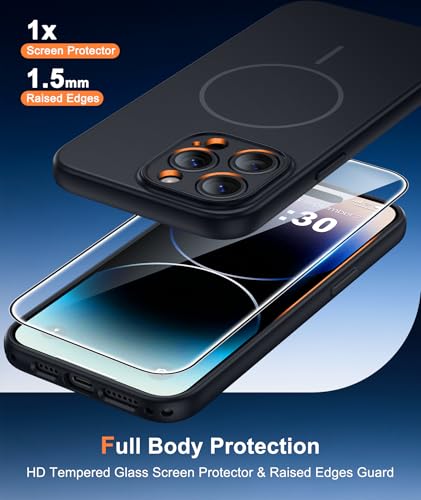 Image of FNTCASE for iPhone 14 Pro Max Case Black: [Compatible with Magsafe] Solid Matte 14 Pro Max Magnetic Phone Cover with [Full Camera Protection] [Screen Protector] Military Grade Shockproof Protective