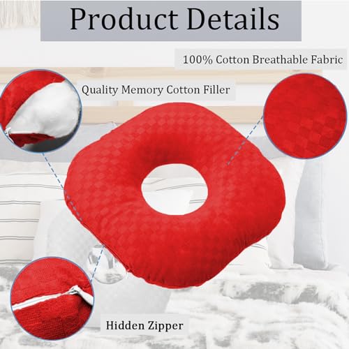 Image of Ear Piercing Pillow for Side Sleepers, Pillow with an Ear Hole for CNH and Ear Pain Ear Inflammation Pressure Sores, O-Shaped Side Sleeping Pillow, Ear Guard Pillow (True Red)