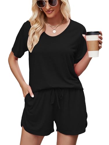 Image of MOYEE Womens Pajama Sets Soft Short Sleeve Shirt and Shorts 2 Pieces Lounge Outfit Sets with Pockets