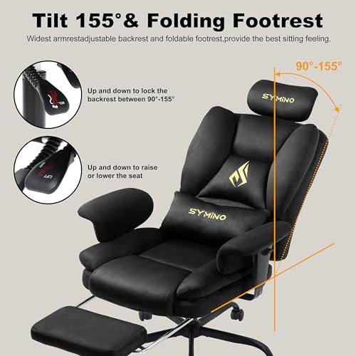 Image of Symino Gaming Chair with Footrest, Up /Down Armrests, Suede Fabric Ergonomic Office Chair, 155 Recline Computer Chair for Desk, Black