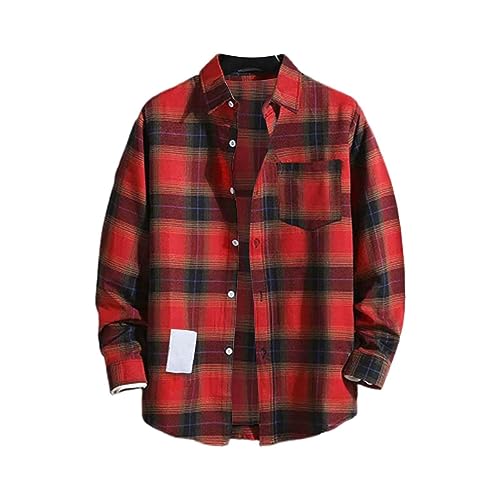 Chemise à carreaux pour homme, coupe régulière, chemise de bûcheron classique à manches longues, col à bandes, chemise boutonnée, haut confortable, doux...