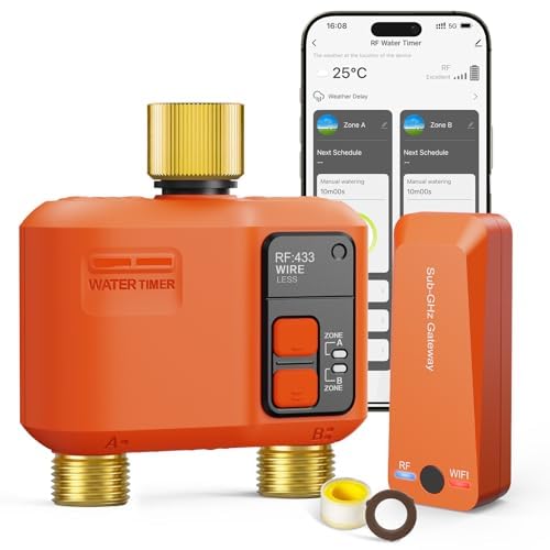 Komputer nawadniający, Wi-Fi, 2 wyjścia z 300 m RF, system nawadniania z wlotem i wyjściem z mosiądzu, automatyczny inteligentny zegar nawadniania z aplikacją/Alexa/sterowanie głosem, opóźnienie
