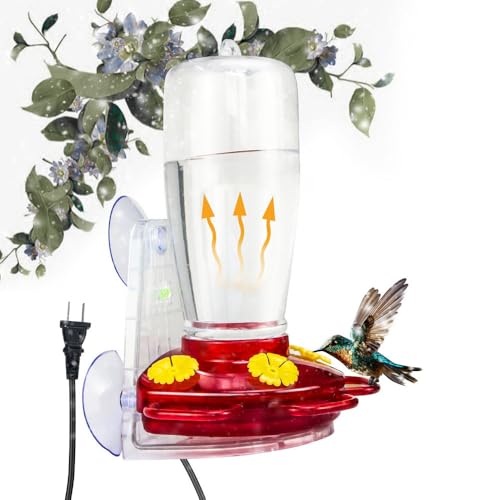 Heated Hummingbird Feeder for Outdoor Winter,Bird Nectar Feeder for Garden Decor,Window Hanging with a Suction Cup and Installation Bracket,Prevents Water Freezing in Cold Weather(1pc)