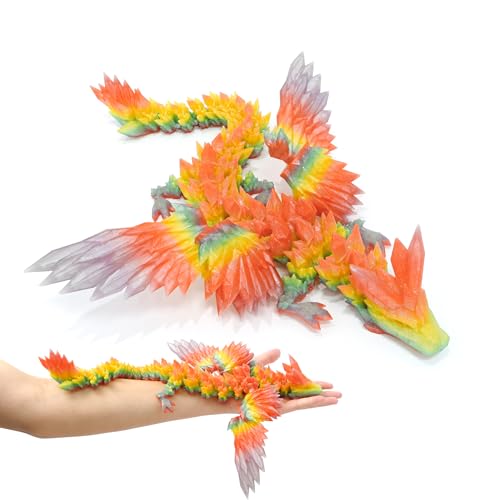 Image of 3D Printed Dragon with Wings - 18 inch Flying Dragon, XL Articulated Winged Crystal Fidget Toy, Home Decor, Birthday Gift, Desk Pet (Crystal Summer Dream)