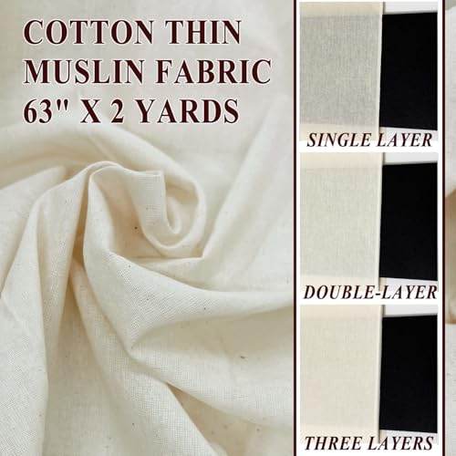 Premium Natural Cotton Muslin Fabric 63" x 2 Yards - Lightweight, Unbleached Needlework and Crafting Material for Sewing, Embroidery, and Home Décor 3 Premium Natural Cotton Muslin Fabric 63" x 2 Yards - Lightweight, Unbleached Needlework and Crafting Material for Sewing, Embroidery, and Home Décor - Image 2