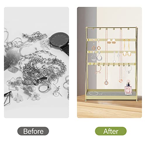 Dankeit Jewelry Stand Organizer 3In1 Necklace Organizer Display Bracelet Earrings And Ring Tray Jewelry Holder Hanger Metal，Tangled-Free #TOP4