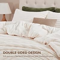 HYLEORY Fluffy Queen Comforter Set 3 Pieces - Fleece Fluffy Soft & Warm Plush Cream White Comforter Sets, Luxury Fuzzy Bedding Sets, All Season Heavy Bed Set Queen Size with 2 Pillowcases — image 4