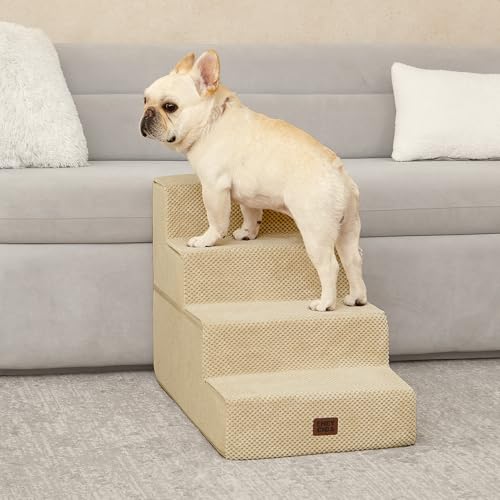 Image of EHEYCIGA Dog Stairs for Bed 18 inch H, 4-Step Dog Steps for High Bed, Pet Steps for Small Dogs and Cats, Non-Slip Balanced Pet Ramp Indoor, Graige