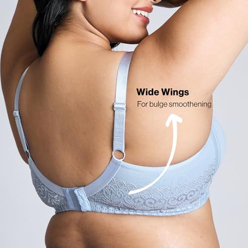 NYKD by Nykaa Women’s Full Support M-Frame Heavy Bust Everyday Cotton Bra | Non-Padded | Wireless | Full Coverage| Bra, NYB101, Dark Blue, 32D, 1N