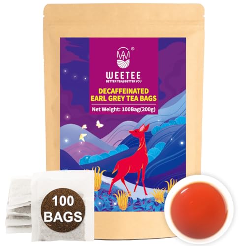 WT WEETEE Decaf Earl Grey Tea Bags 100 Count, CO2-Decaffeinated Black Tea