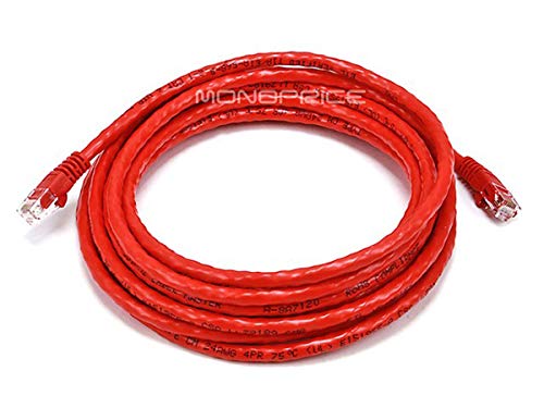 Image of Monoprice Cat6 14ft Red Crossover Patch Cable UTP 24AWG 550MHz Pure Bare Copper Snagless RJ45 Fullboot Series Ethernet Cable