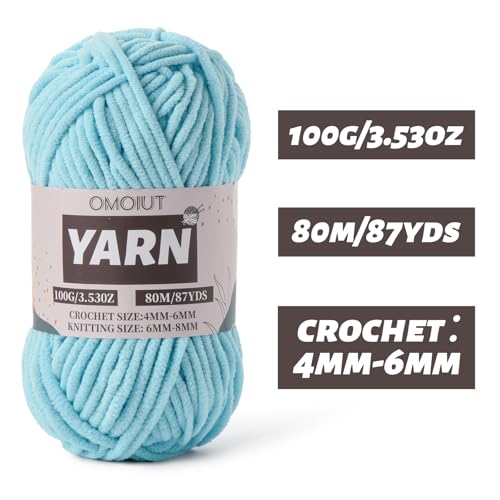 Image of Azure Fluffy Chenille Yarn for Crocheting - Baby Yarn for Crocheting Soft Blanket - (100g /87.4yds) Crochet Amigurumi Chunky Yarns - Super Bulky 5 Velvet Yarns