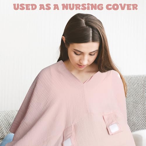 Image of Muslin Car Seat Cover for Babies, Multi-use Nursing Cover, Breathable Infant Car Seat Canopy for Newborn (Pink)