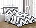 Chezmoi Collection 3-piece Reversible Chevron Zig Zag Duvet Cover Set with Corner Ties (Queen, Grey)