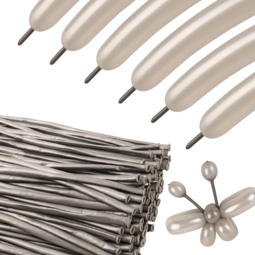 Image of Birthday Balloons - Pearl Silver 260 Long Balloons for Party & Wedding | Pearl Silver long balloons for balloon arch & string garland decorations, thick latex & easy to inflate, great for birthday