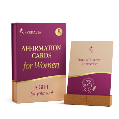 SPERAVIA Affirmation Cards for Women – 52 Premium Positive Affirmation Cards with Digital Mobile App & Wooden Stand, Daily Affirmations, Inspirational Self Care Gifts for Women
