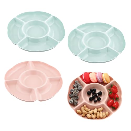 Chstarina Plato de Snacks Reutilizable, Bandeja Aperitivos, Platos de Frutas con 5 Compartimentos, Platos para Almacenar Dulces Snacks Nueces Frutas, 4 Piezas