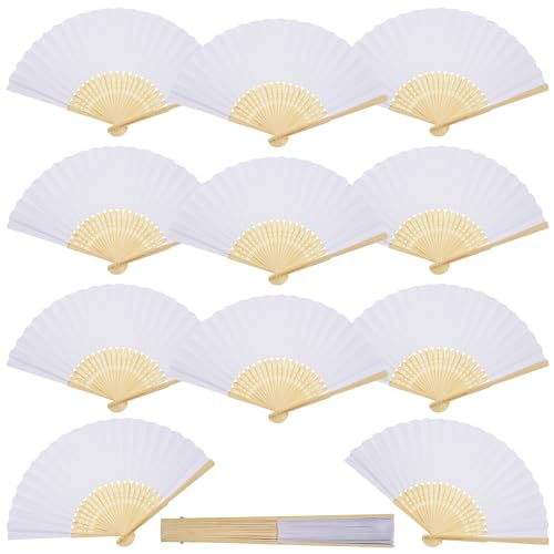 Abanicos Boda para Invitados y Pintar Blancos Leques para Casamento Abanicos Papel y Personalizado para Fiesta Verano Bricolaje Danza Oficina Decoración Pack 12