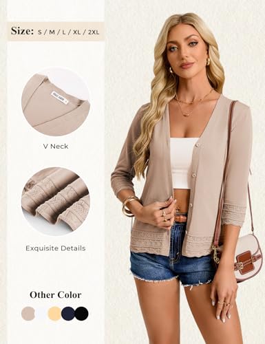 GRACE KARIN Womens Lightweight 3/4 Sleeve Cardigan Women's 2026 Summer Spring Sweaters Plus Button Up Shrugs(Khaki,xx-Large) — view 5