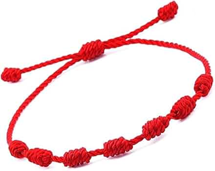 Braccialetti Coppia Filo Rosso - 7 Nodi, Amuleto Kabbalah, Regolabile, Contro Malocchio