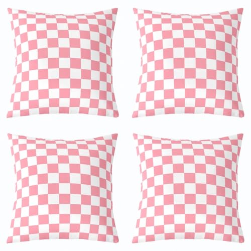 Housses de coussin à carreaux double face avec motif abstrait rose chic