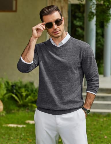 Image of COOFANDY Mens Casual V Neck Sweater Knit Slim Fit Long Sleeve Pullover Top