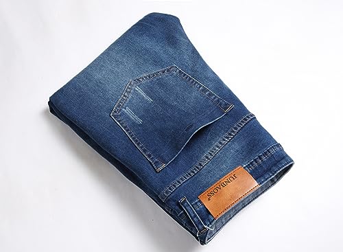 بنطلون جينز رجالي ضيق قابل للتمدد بقصة ضيقة وتصميم ممزق للرجال بتصميم عصري مريح وخصر مرن وتصميم كارجو بلون ازرق مقاس 36