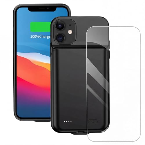 FLSTOR 7000mAh Battery Charging Case with Screen Protector for iPhone 11 6.1 inch Protective and Extra Power Case Black