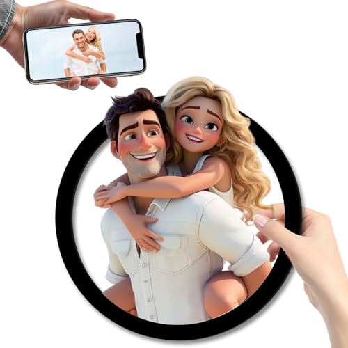 PSUNEY Personalized Cartoon Style 3D Photo Wooden Photo Frame Sign Custom Cartoon Portrait Gift Caricature Picture Frame Gifts for Wedding Family Anniversary Christmas Couple Birthday Wall Art Decor
