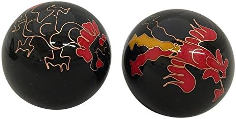 Baoding Balls Chinese Health Massage Exercise Stress Balls -Black Dragon & Phoenix #3