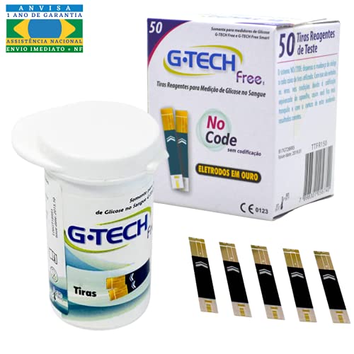 50 Fita Glicose Gtech Free Tira Glicemia Smart + 100 Lanceta
