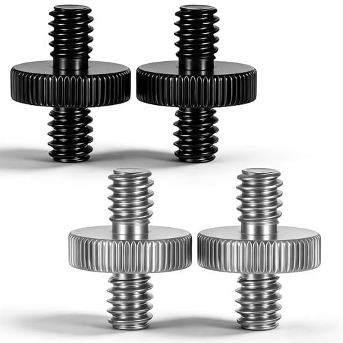 Grevosea Paquete de 4 adaptadores roscados macho de 1/4 pulgadas a macho de 1/4 pulgadas para montaje de cámara, tornillo de doble cabeza estándar convertidor de rosca de montaje para trípode para
