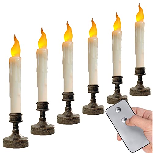 Remote Control Flameless Candle for Window Decration. with Realistic Flickering Candlelight.Battery Powered LED Long Lasting Taper Candle with Vintage Base (6PCS)