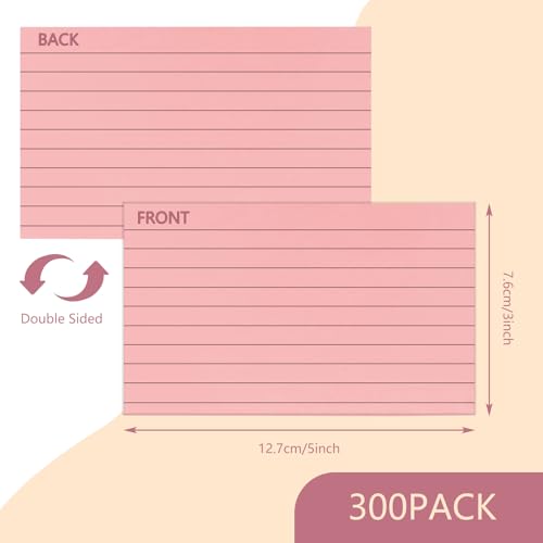 Colored Index Cards 3 x 5 Inch, 300 Count Ruled Index Cards, Flash Cards for Studying, Lined Note Cards for Office, Home and School
